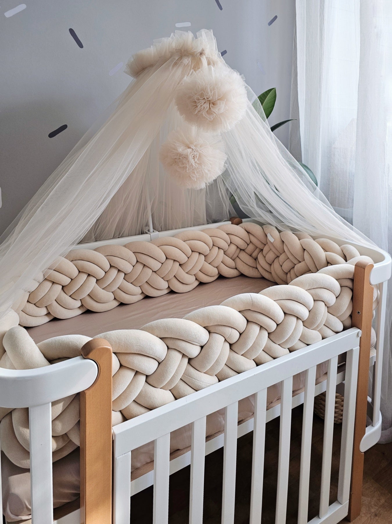 Braided crib bumper beige 25 cm - KariStudio