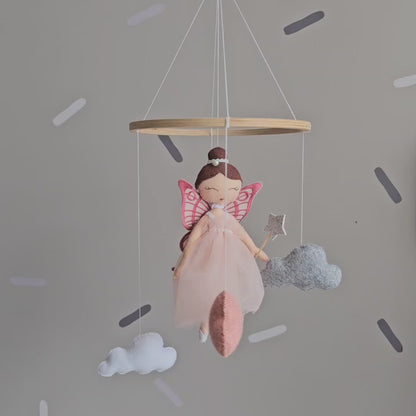 Baby Girl Fairy Mobile - Handmade Blush Cloud Nursery Decor
