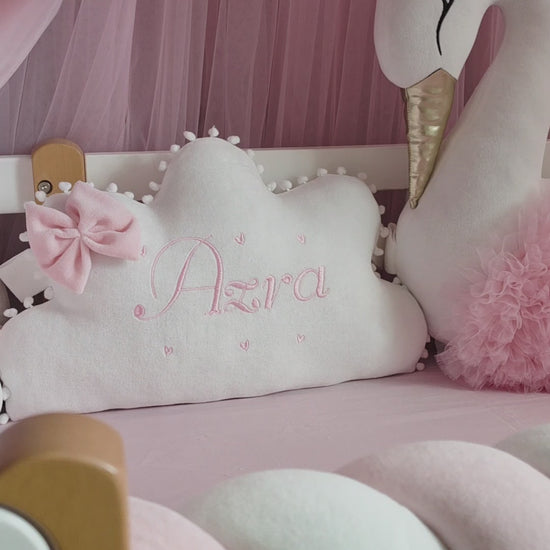 Personalized Girl Bedding Set Light Pink | Handmade Nursery Decor with Swan