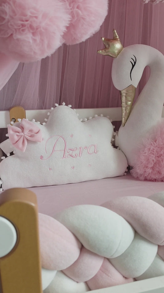 Personalized Girl Bedding Set Light Pink | Handmade Nursery Decor with Swan