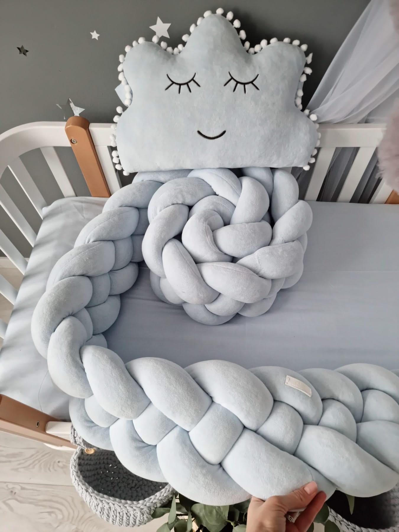 Double braided crib bumper for girl 7.9 inches