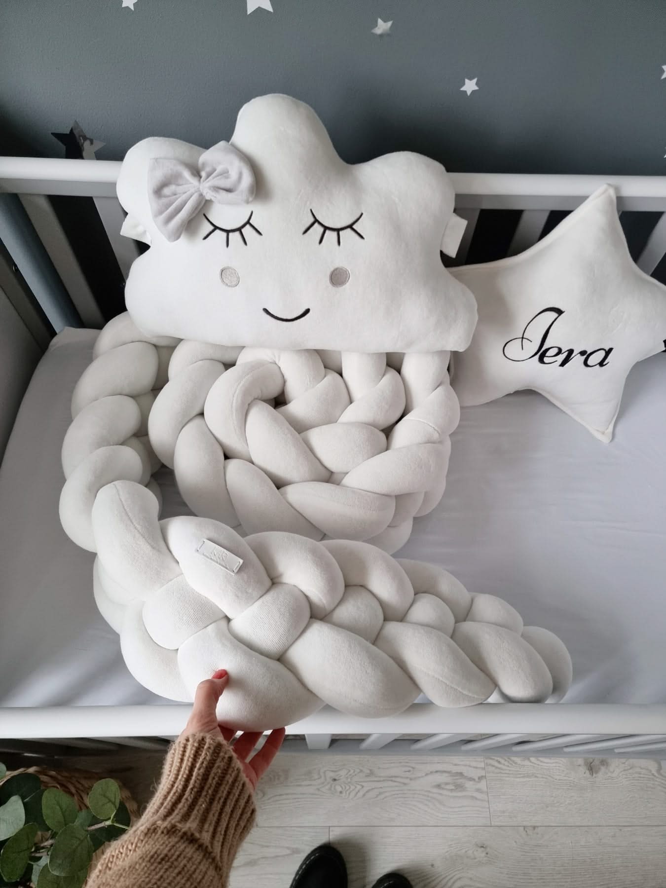 Double braided crib bumper for girl 7.9 inches