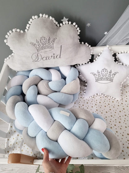 Double braided crib bumper for girl 7.9 inches