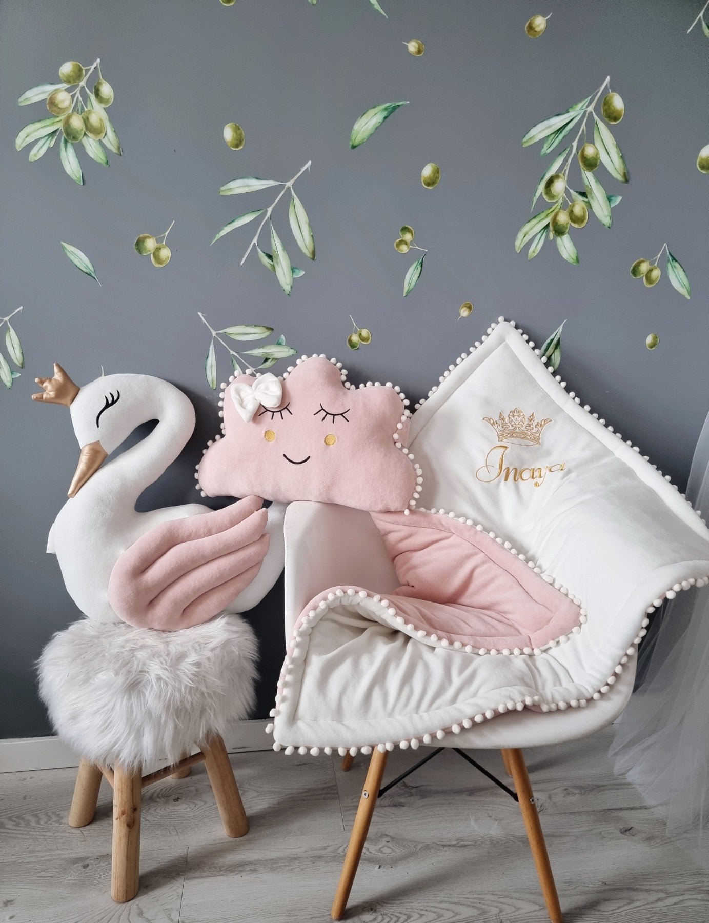 Baby bedding set - pillow swan, cloud, crib baby blanket - KARI studio