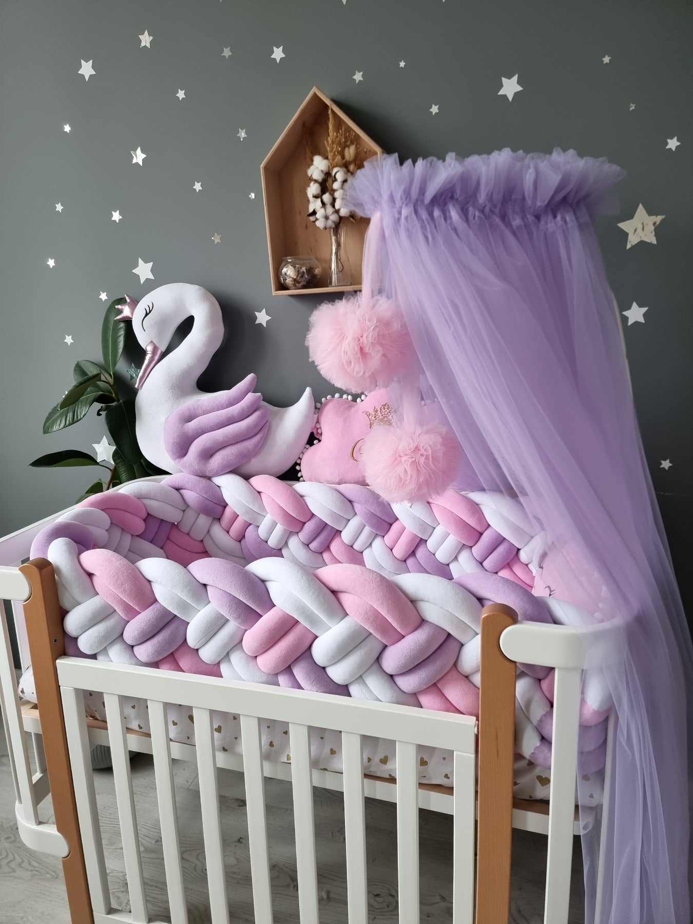 Braided crib bumper blush creamy 25 cm.