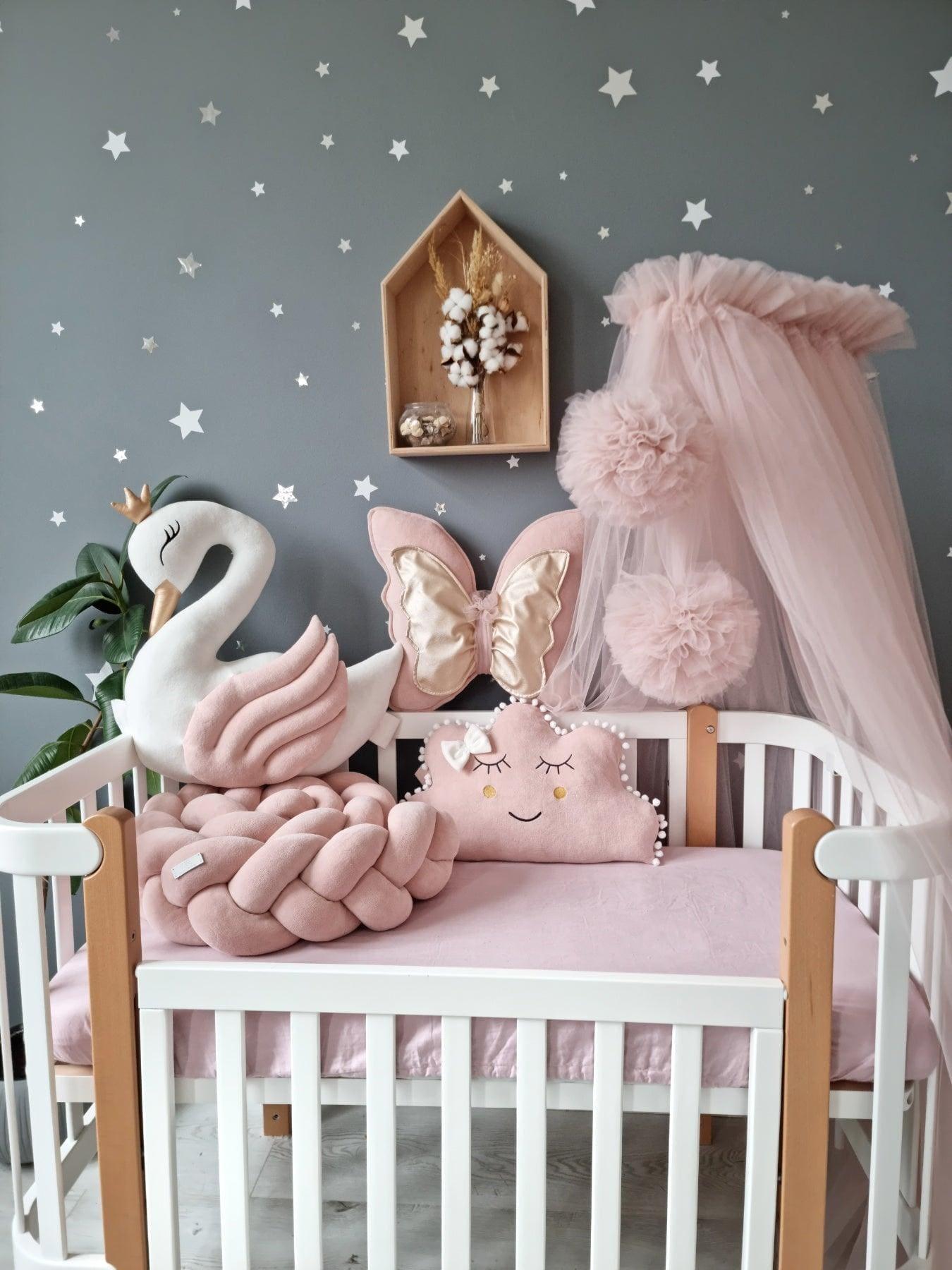 Personalized baby bedding set dry rose. Braided crib bumper - KariStudio