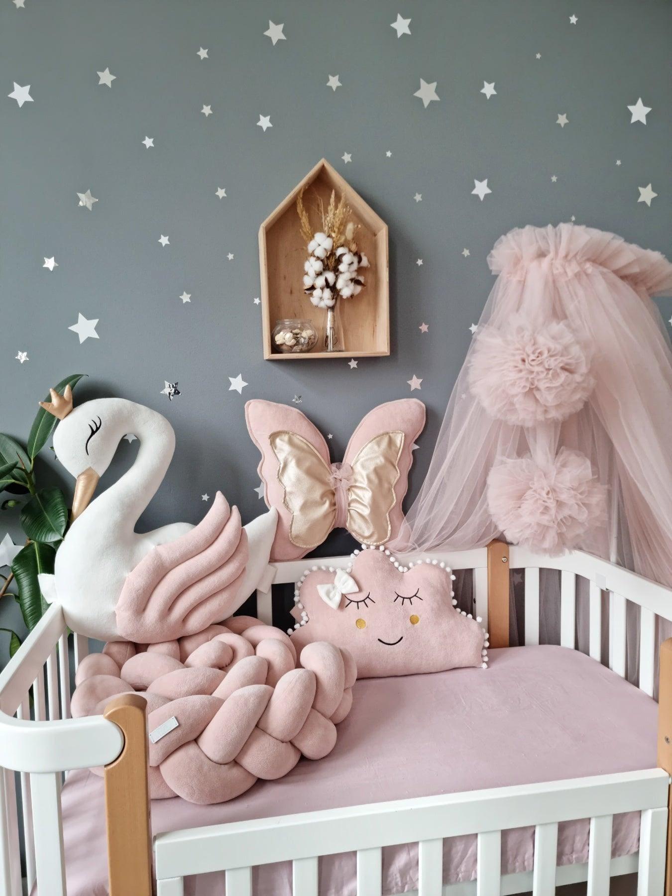 Personalized baby bedding set dry rose. Braided crib bumper - KariStudio