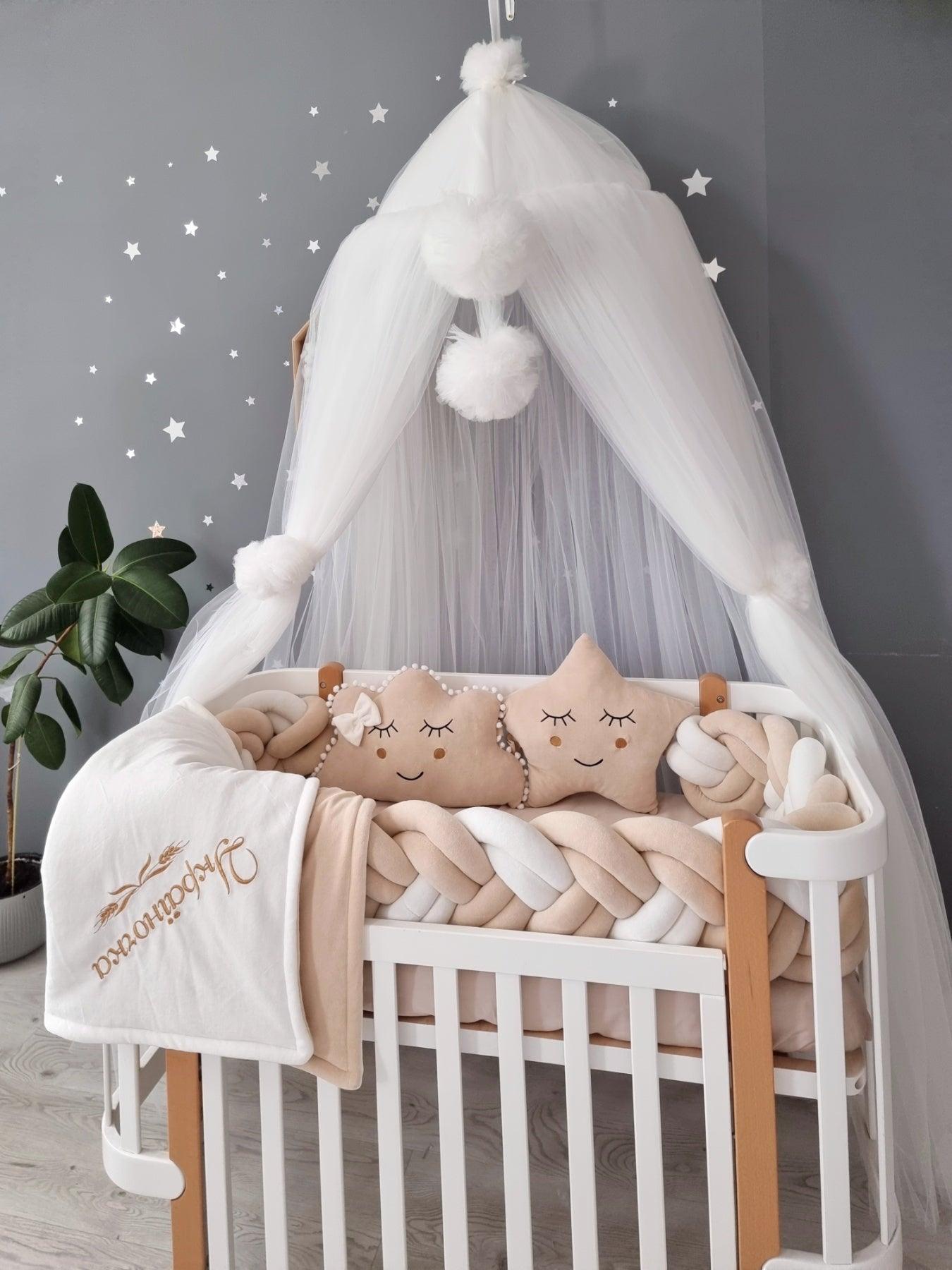 Personalized baby bedding set beige for boy or girl. Braided crib bump ...