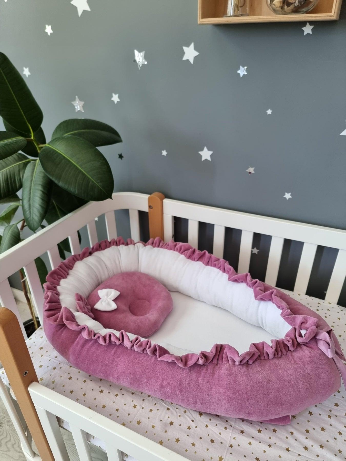 Personalized baby bumper cot set for girl dry rose. Braided crib bumper - KariStudio