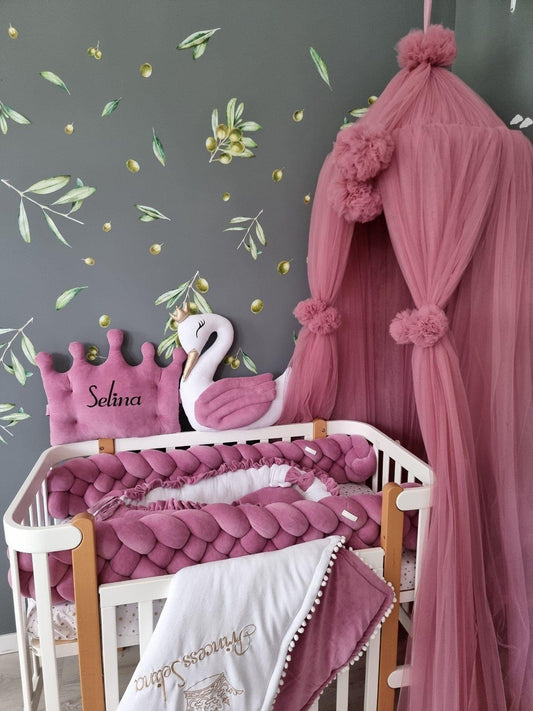 Personalized baby bumper cot set for girl dry rose - KariStudio