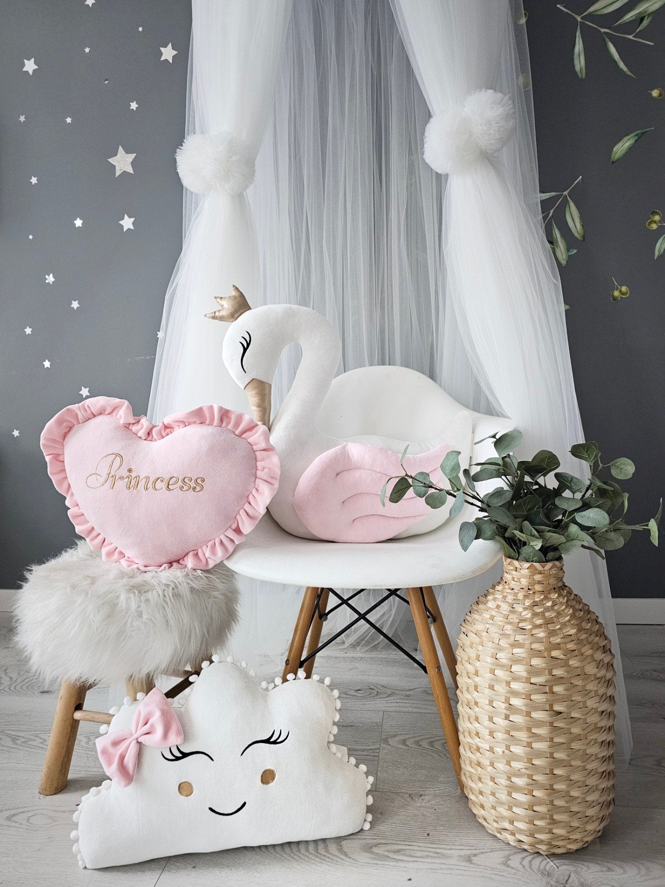 Baby bedding set - pillow swan, cloud, heart, crib baby blanket - KARI studio