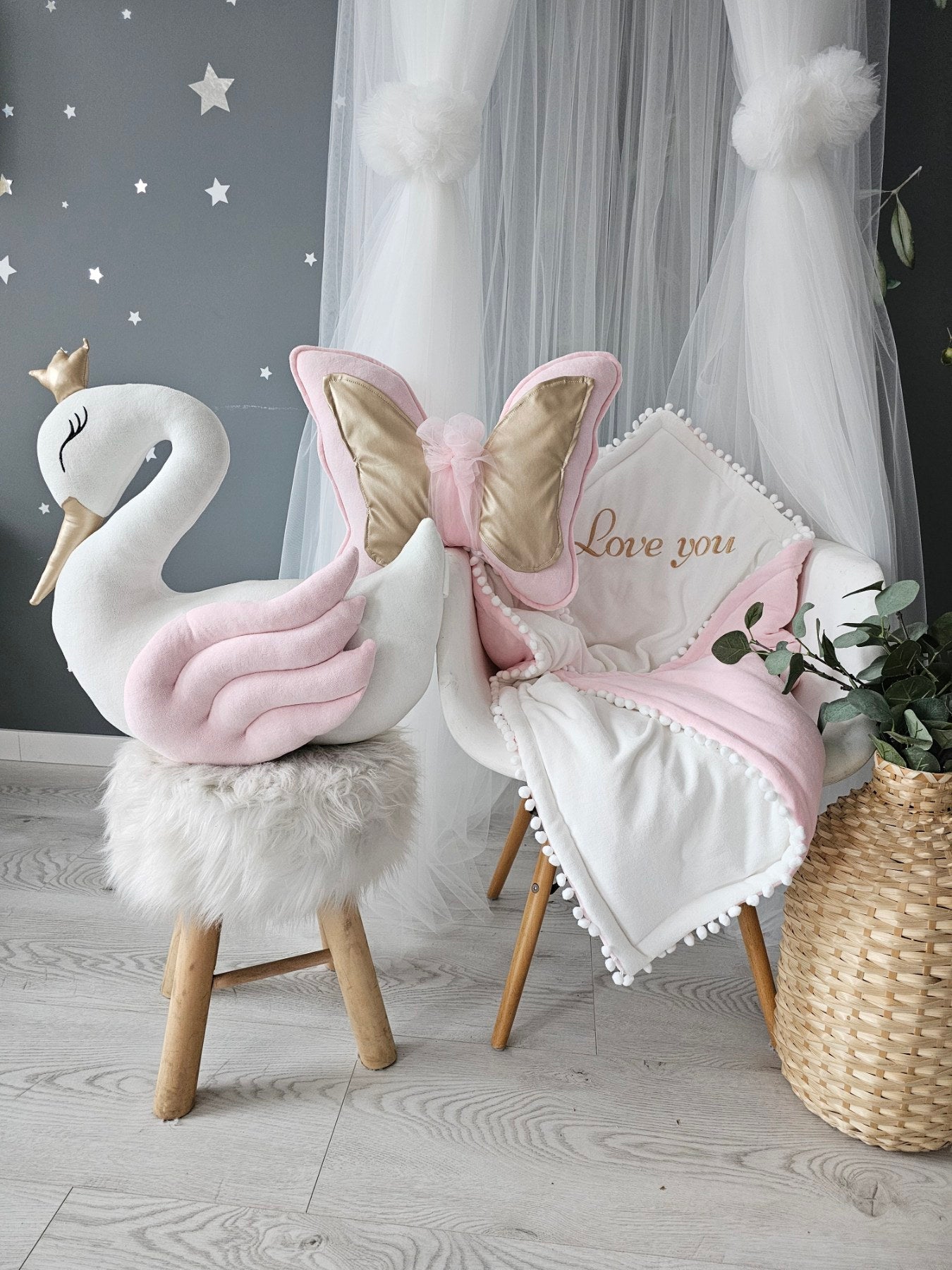 Baby bedding set pillow swan cloud optional crib baby blanket