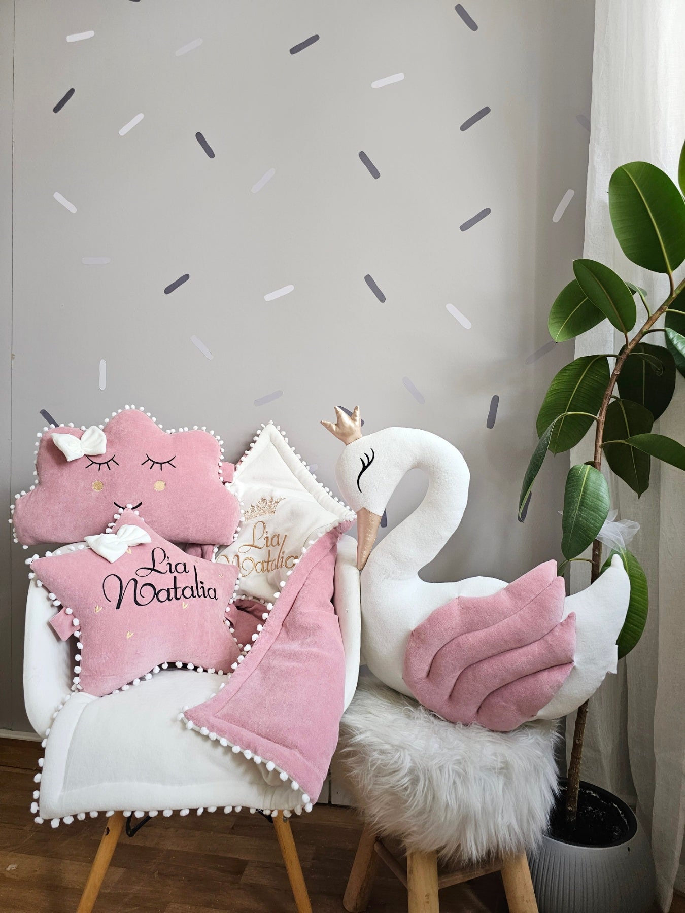 Baby bedding set - pillow swan, cloud, star, crib baby blanket - KARI studio