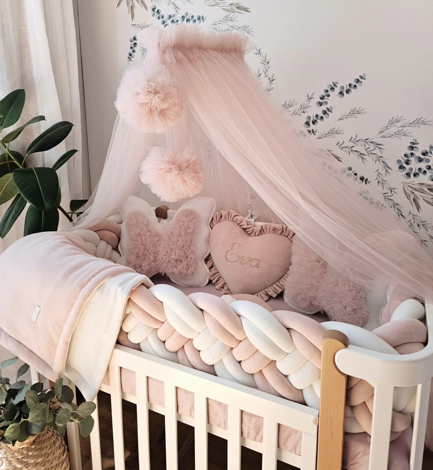 Personalized baby bedding set blush girl.