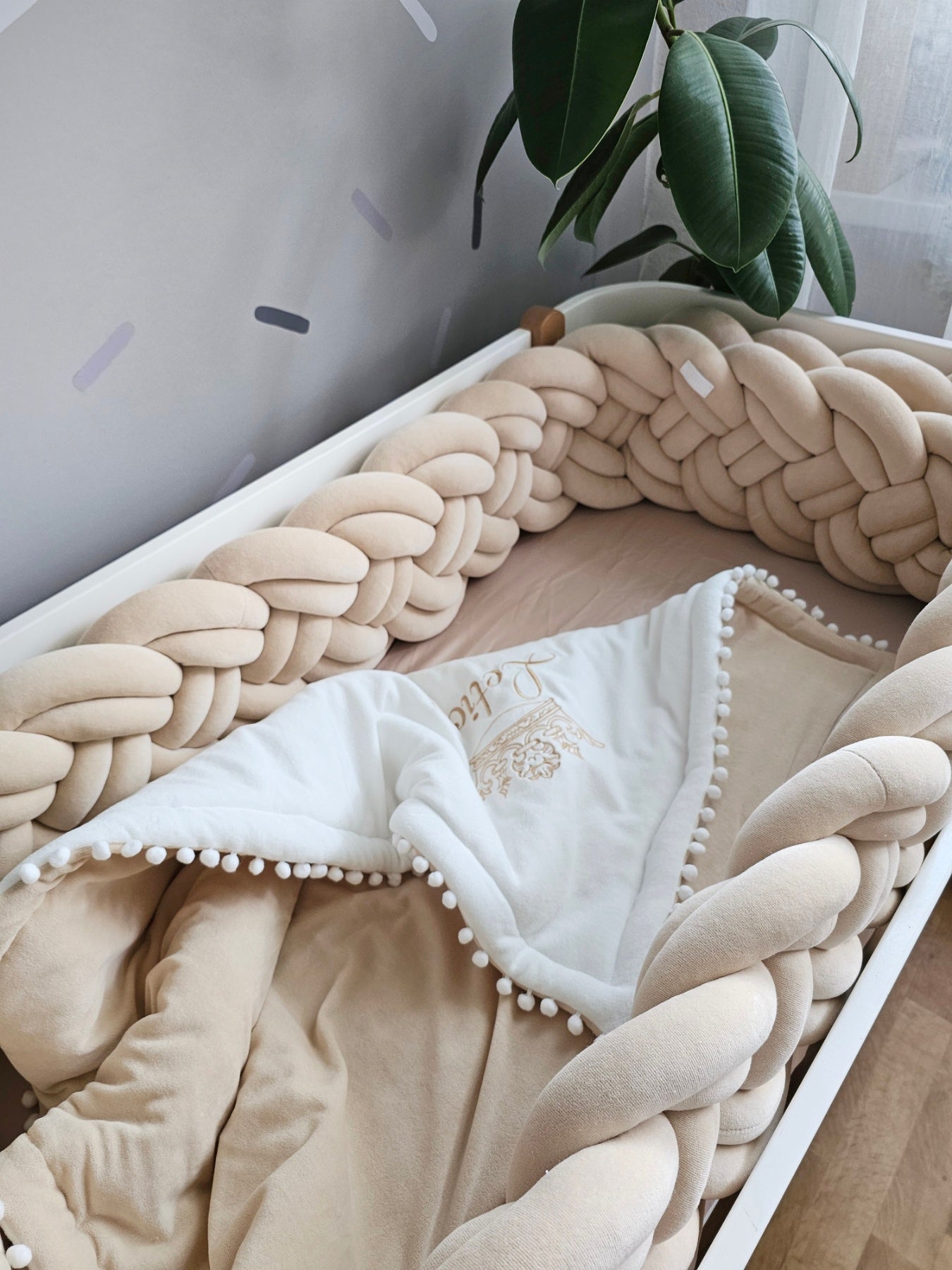 Braided crib bumper beige 25 cm - KariStudio