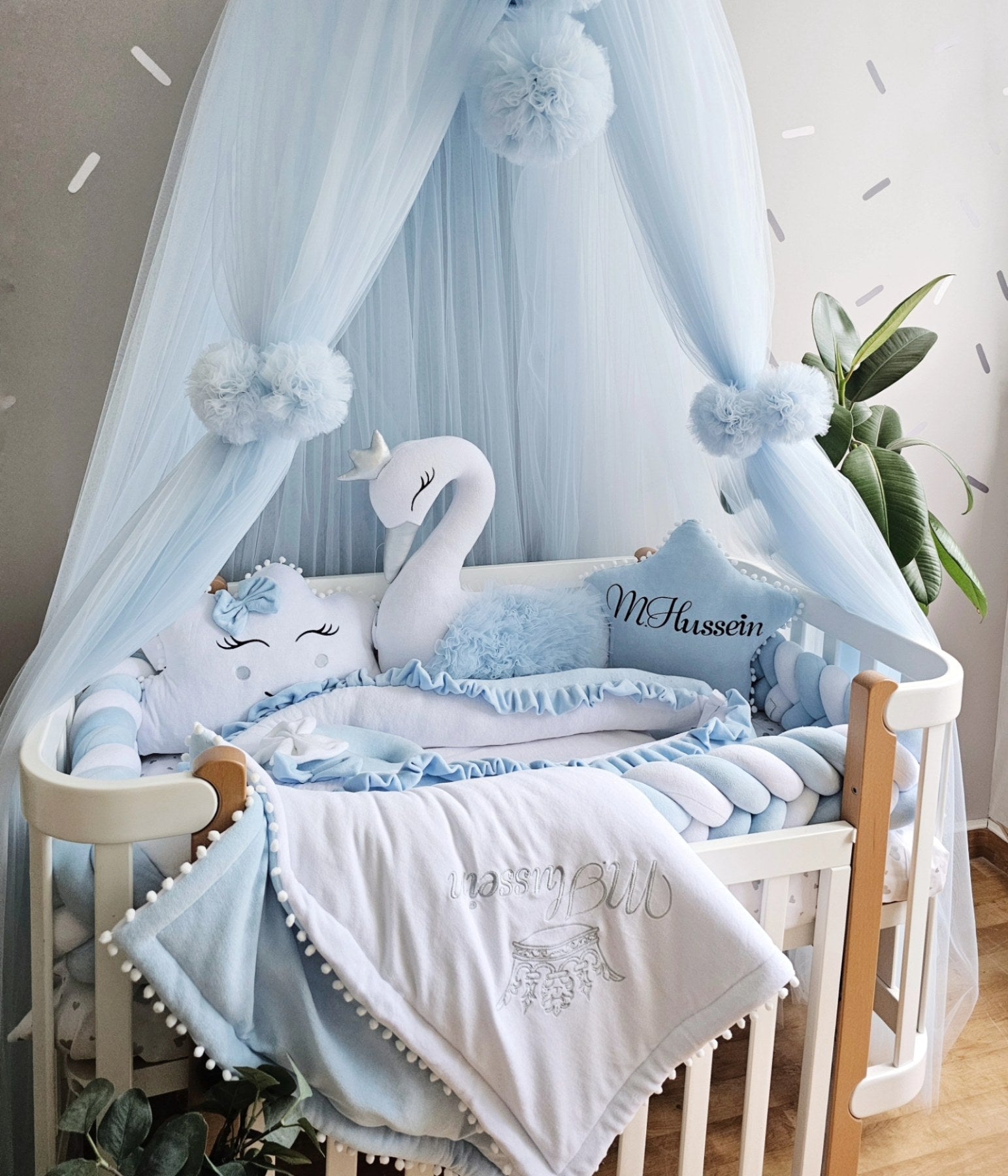 Personalized baby bedding set baby blue - KariStudio