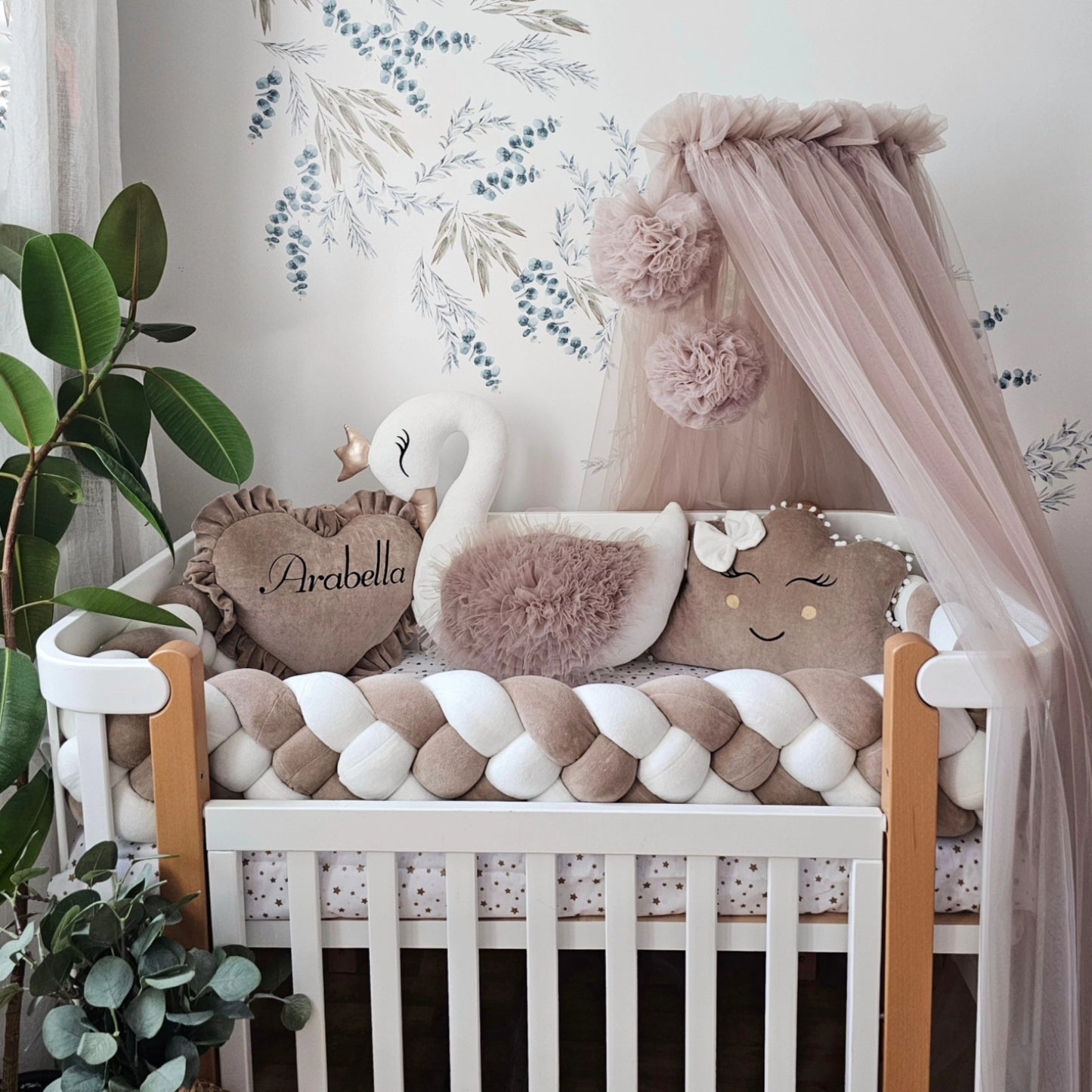 Personalized cot bumper set brown - KariStudio