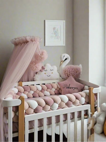 Load video: braided crib bumper set