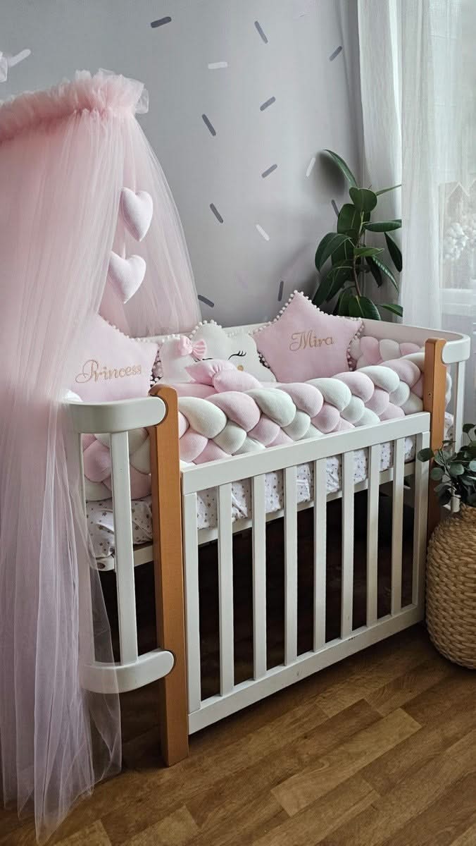Luxury Velvet Baby Bed Set with Plaid Design – 8-Piece Infant Sleeping & Support Set