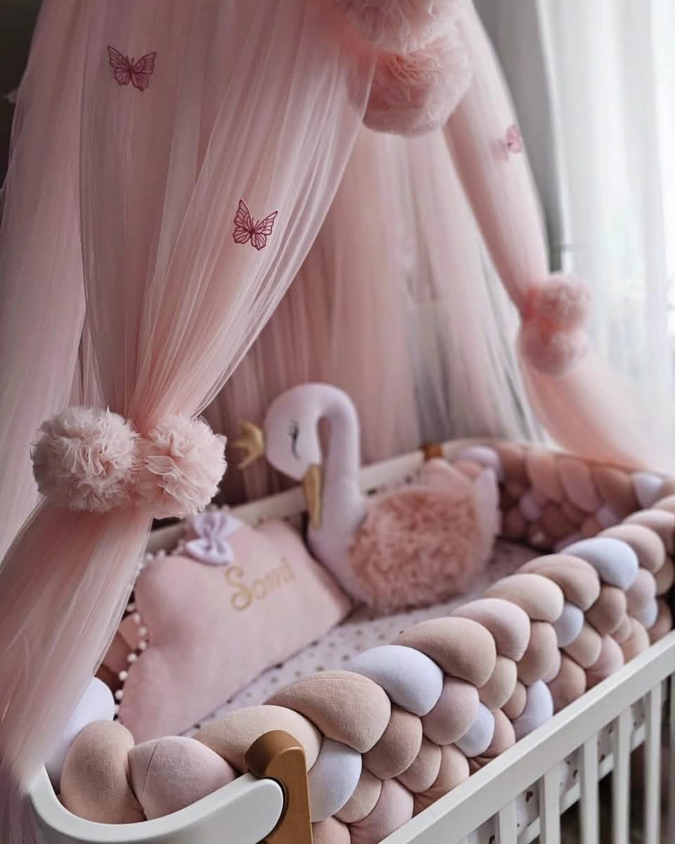 Personalized baby crib bedding set blush and light pink