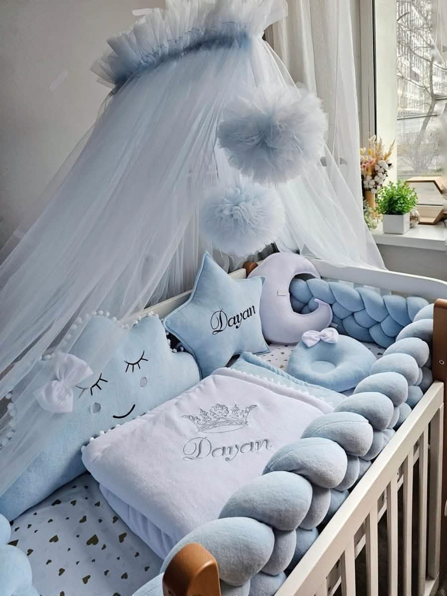 Baby boy bedding crib set. Blue crib bumpers. – KariStudio