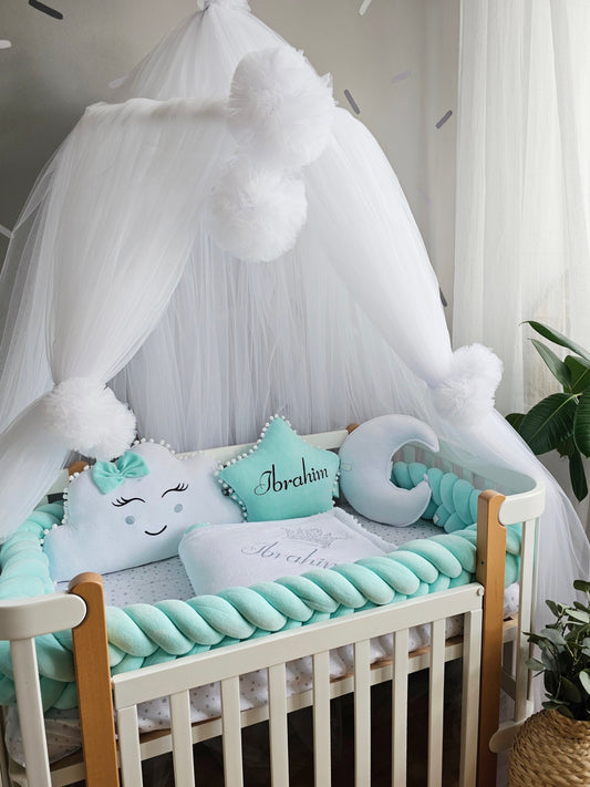 Baby crib bedding set for boy. Mint nursery decor