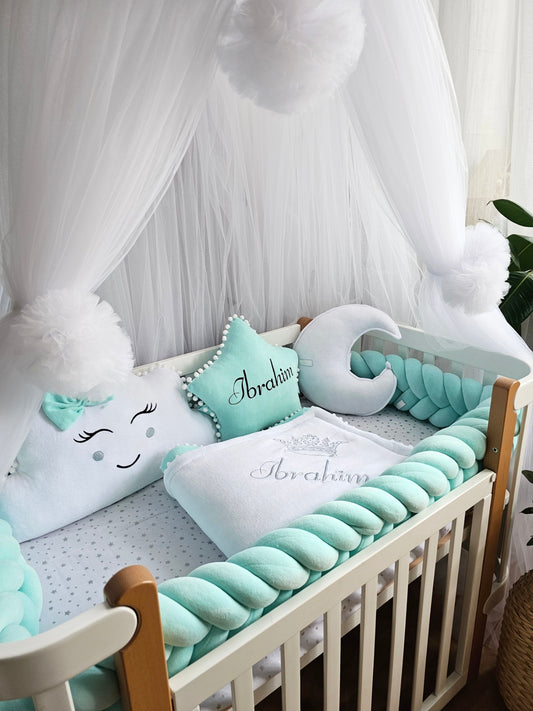 Baby crib bedding set for boy. Mint nursery decor