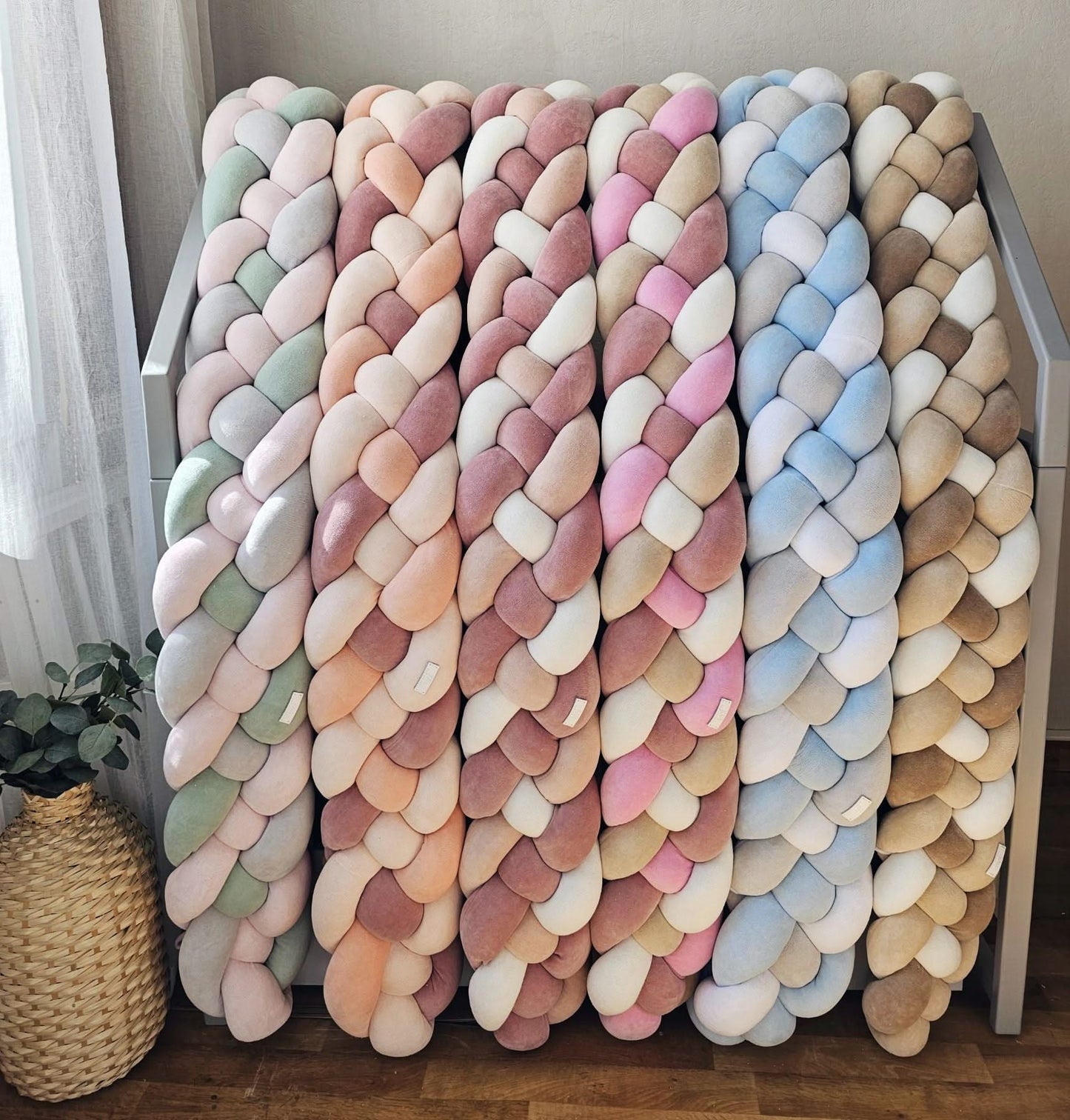 Double braided crib bumper for girl 7.9 inches