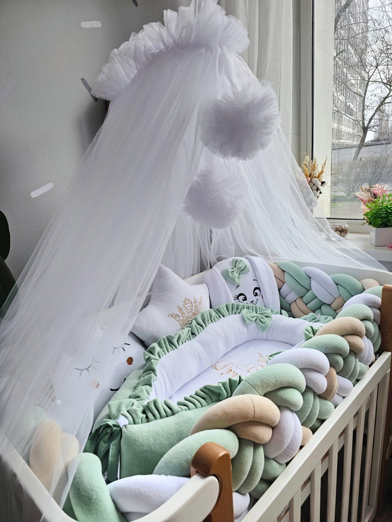 Luxury crib bumper set gender neutral. Braided crib bumper. KARI studio