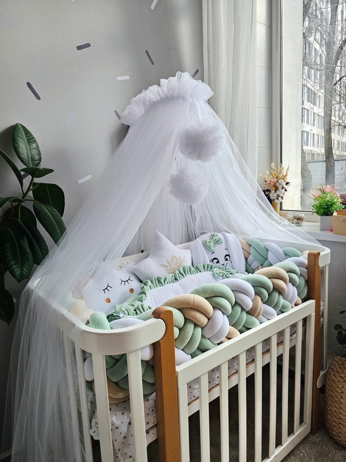 Luxury crib bumper set gender neutral. Braided crib bumper. KARI studio