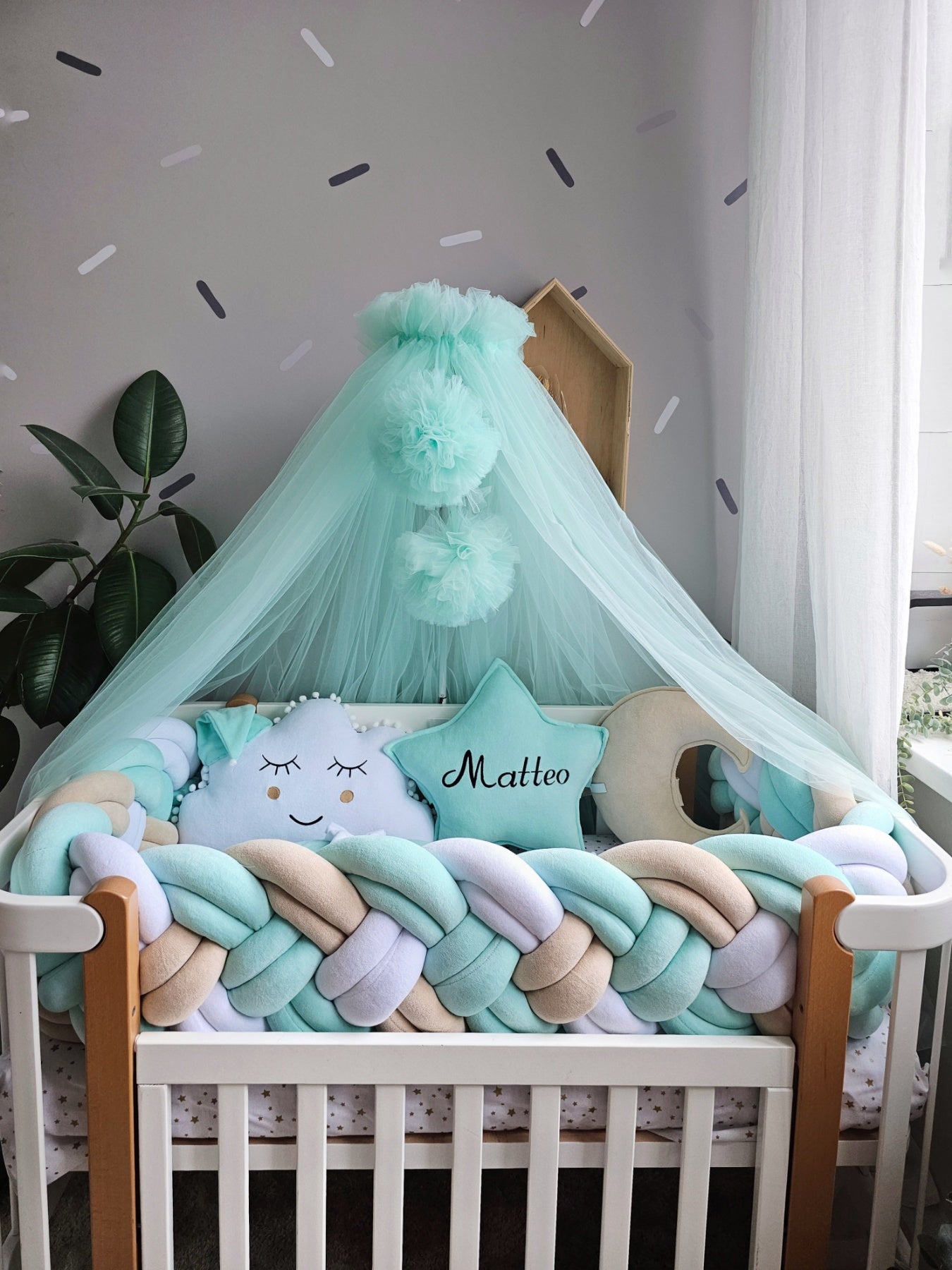 Premium baby crib bedding set. Braided crib bumper. KARI studio