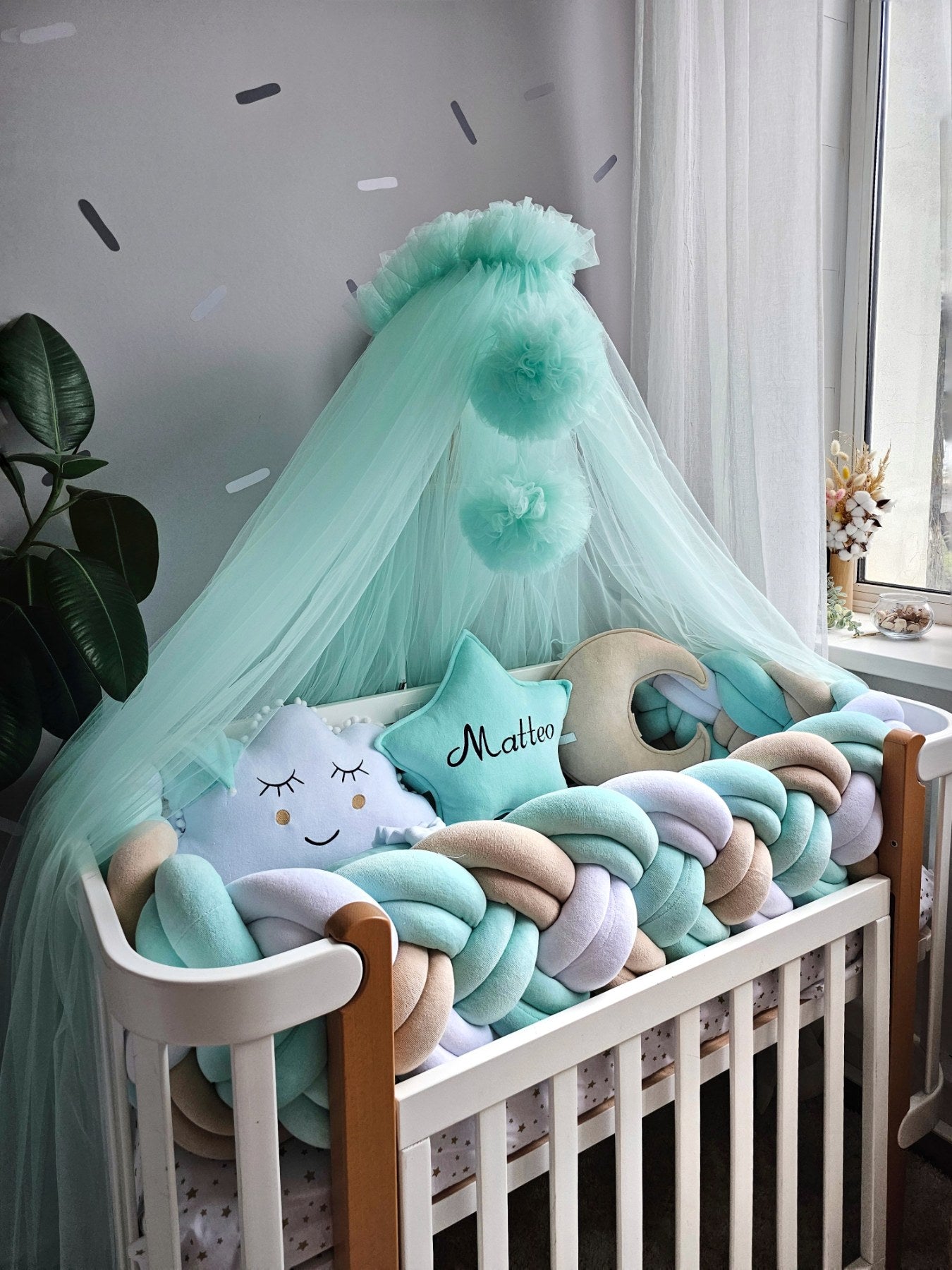 Premium baby crib bedding set. Braided crib bumper. KARI studio