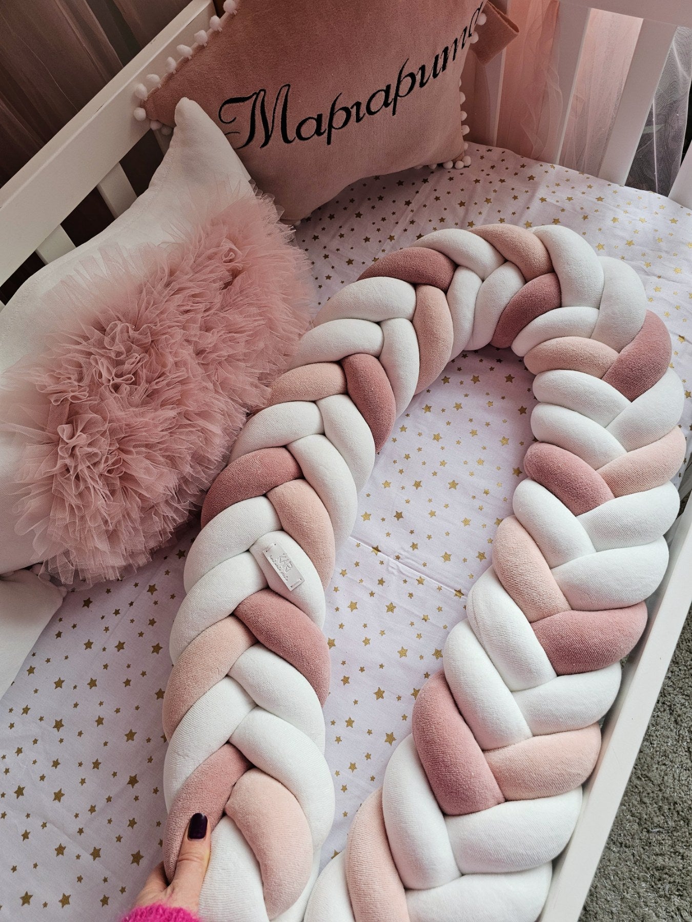 Braided crib bumper blush pink. KARI studio