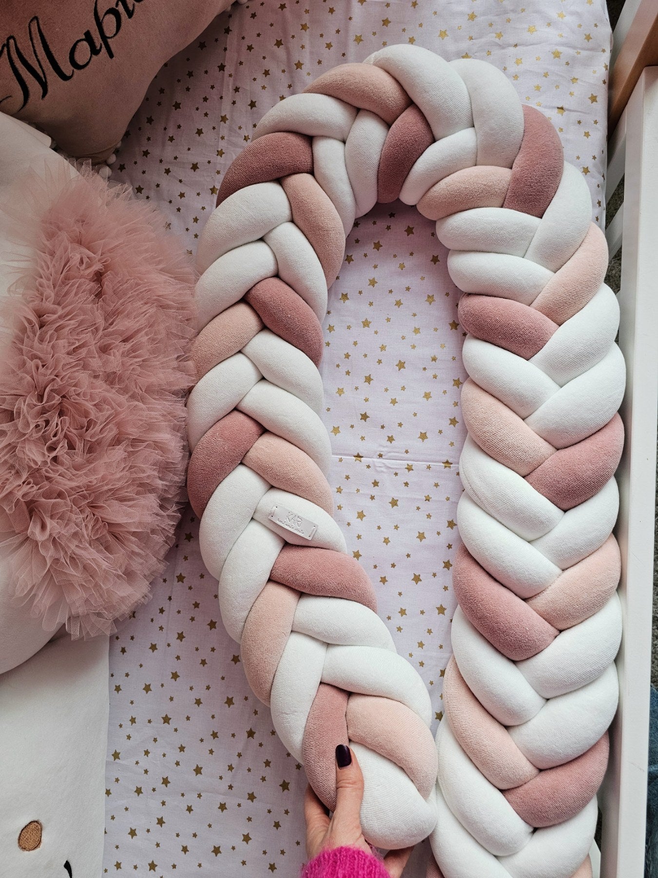 Braided crib bumper blush pink. KARI studio