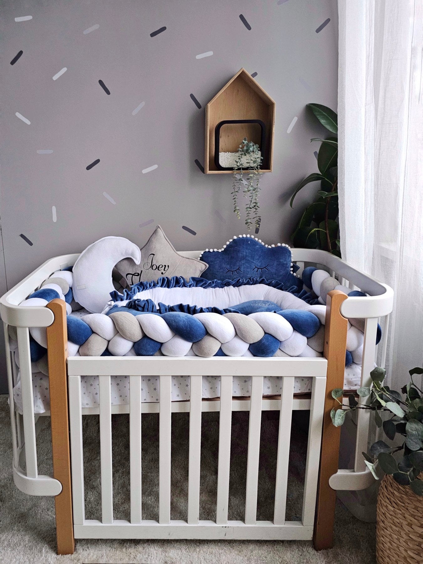 Baby boy bedding crib set. Blue navi crib bumpers. KARI studio