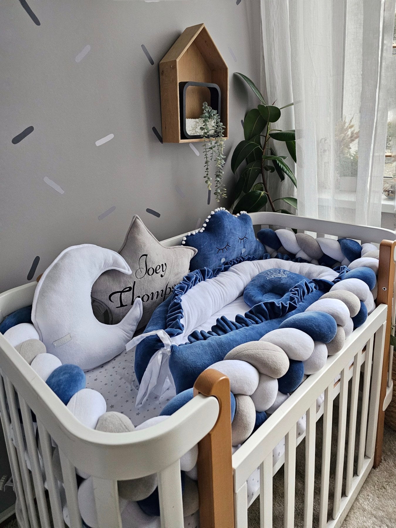 Baby boy bedding crib set. Blue navi crib bumpers. KARI studio