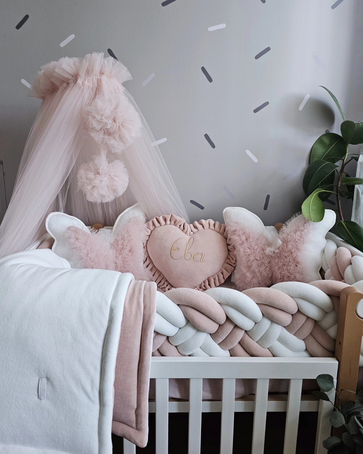 Personalized baby bedding set blush girl.