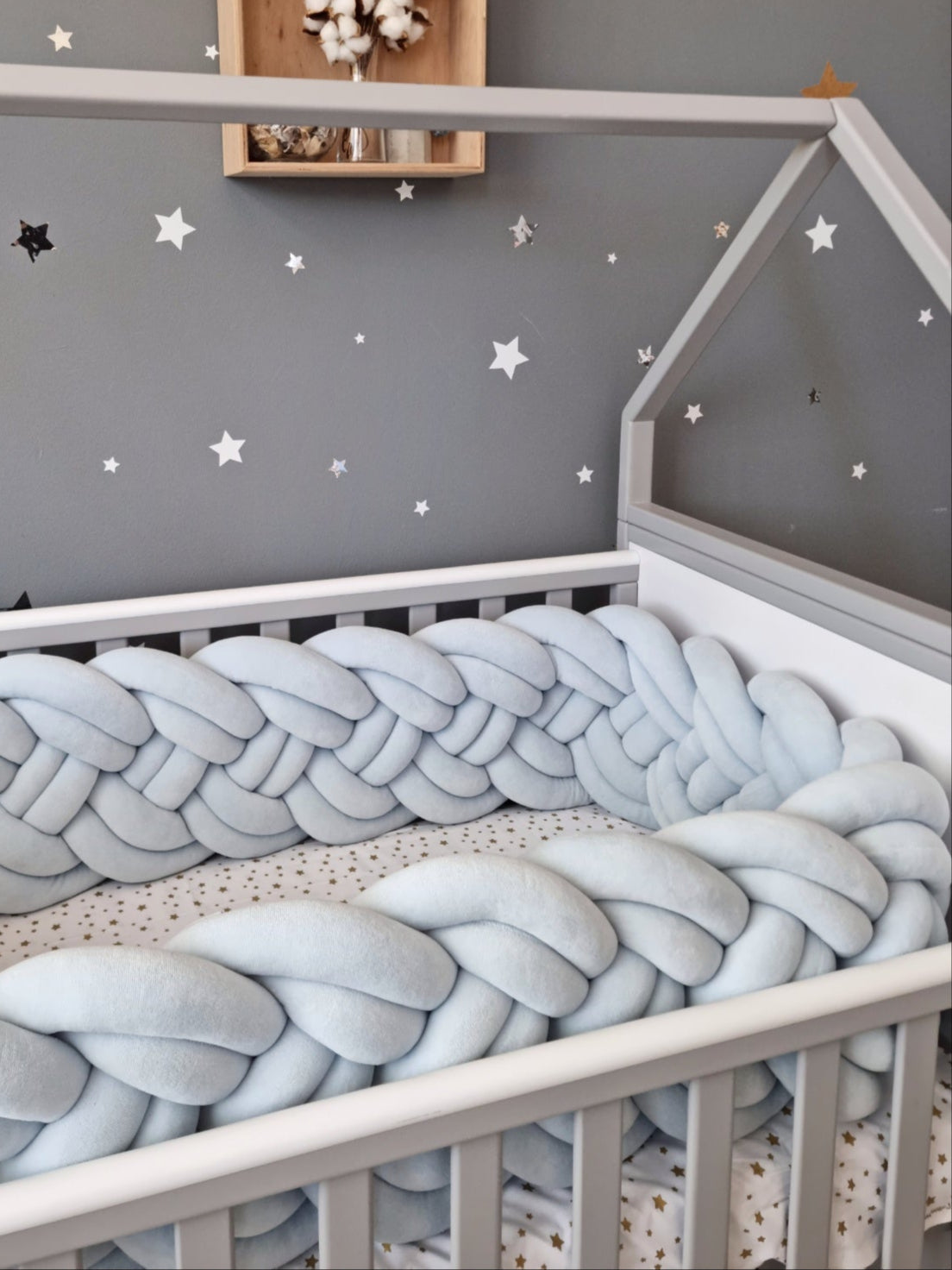 Braided crib bumper light blue. KARI studio