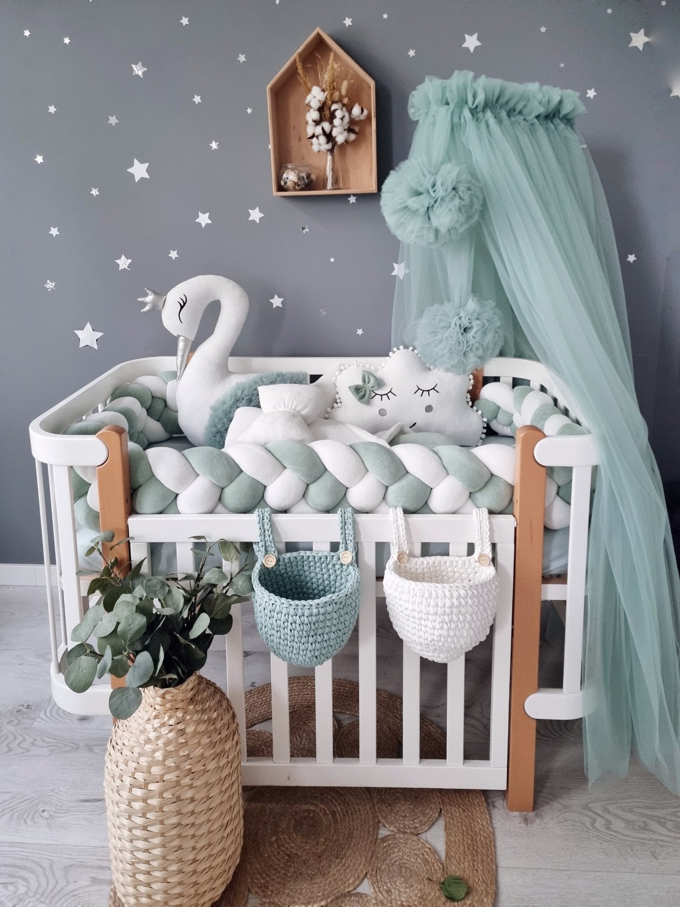 Premium baby crib bedding set sage green. Nursery decor. KARI studio