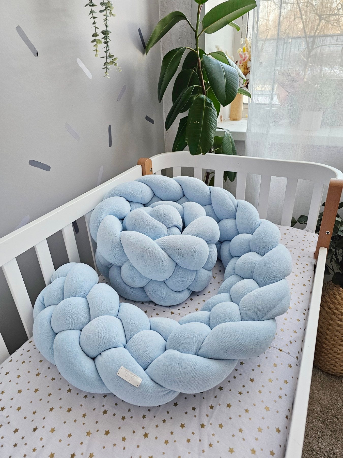 Blue double braided crib bumper 20 cm. KARI studio