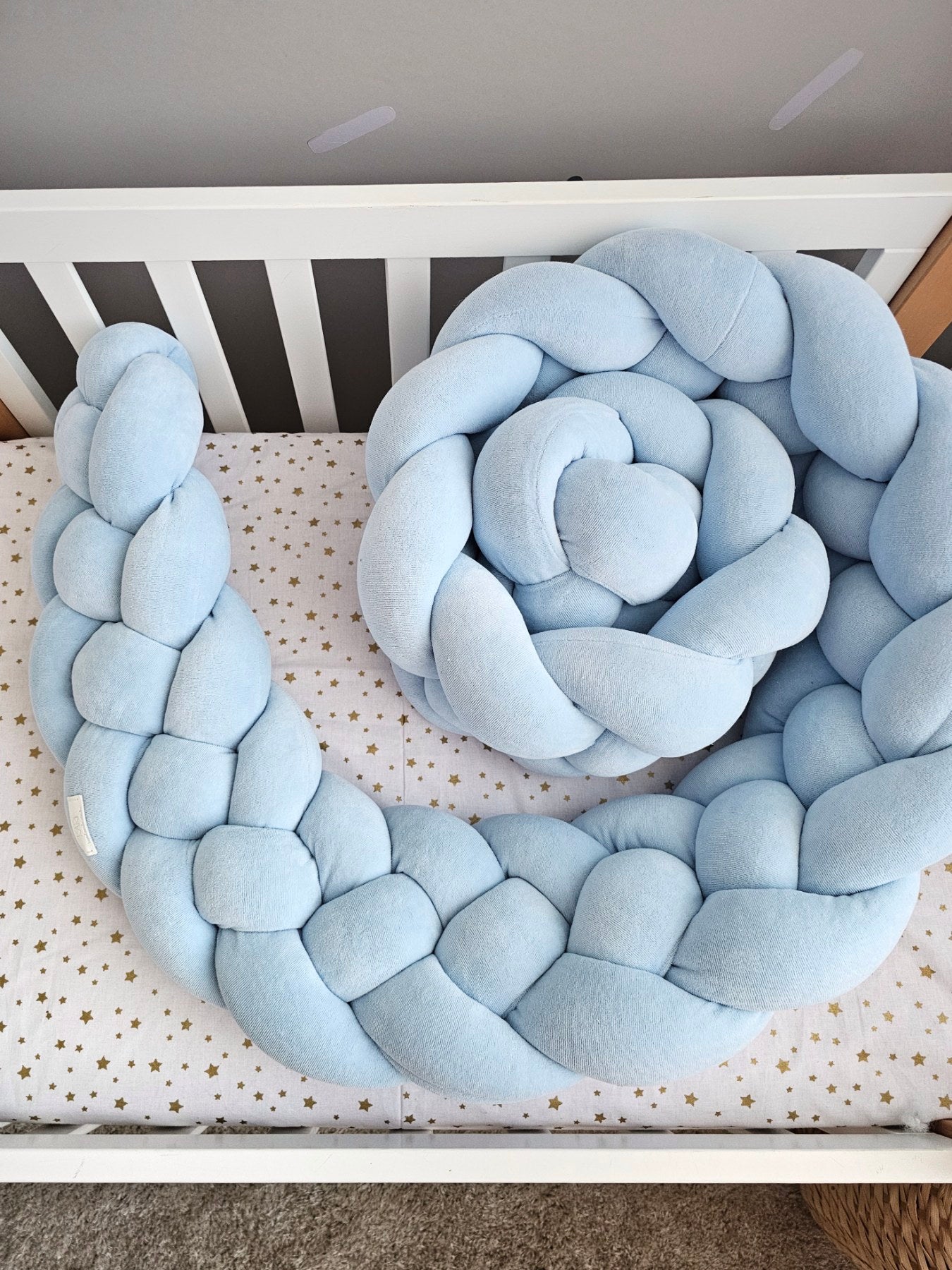 Blue double braided crib bumper 20 cm. KARI studio