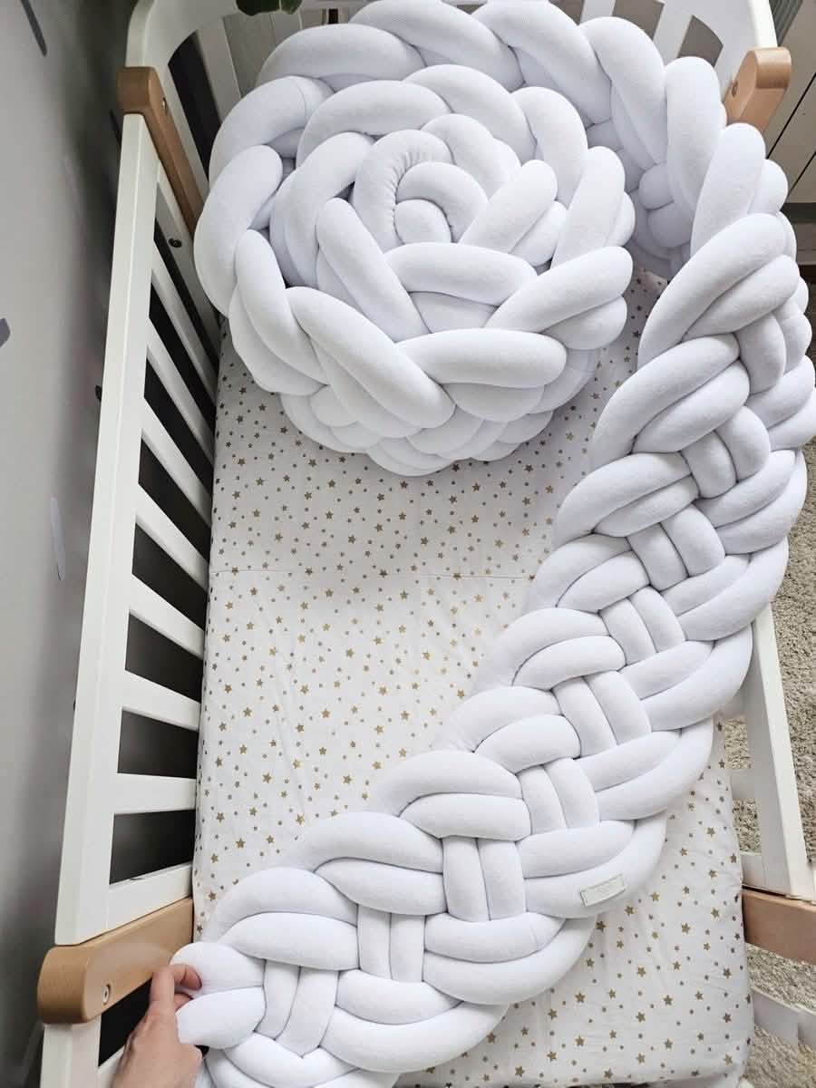 serena and lily white crib bumper Braided Nursery Rail Cover 25 cm White