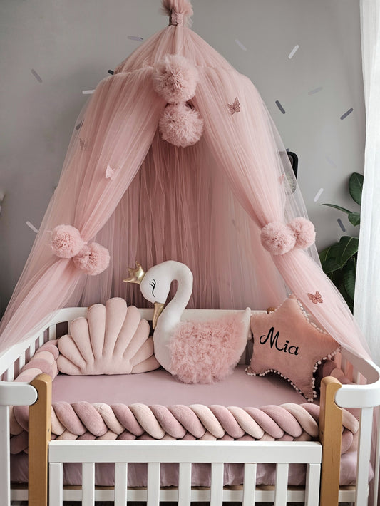 Luxury baby bedding with braided crib bumpers. KARI studio
