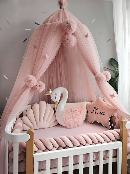 Luxury baby bedding with braided crib bumpers. KARI studio