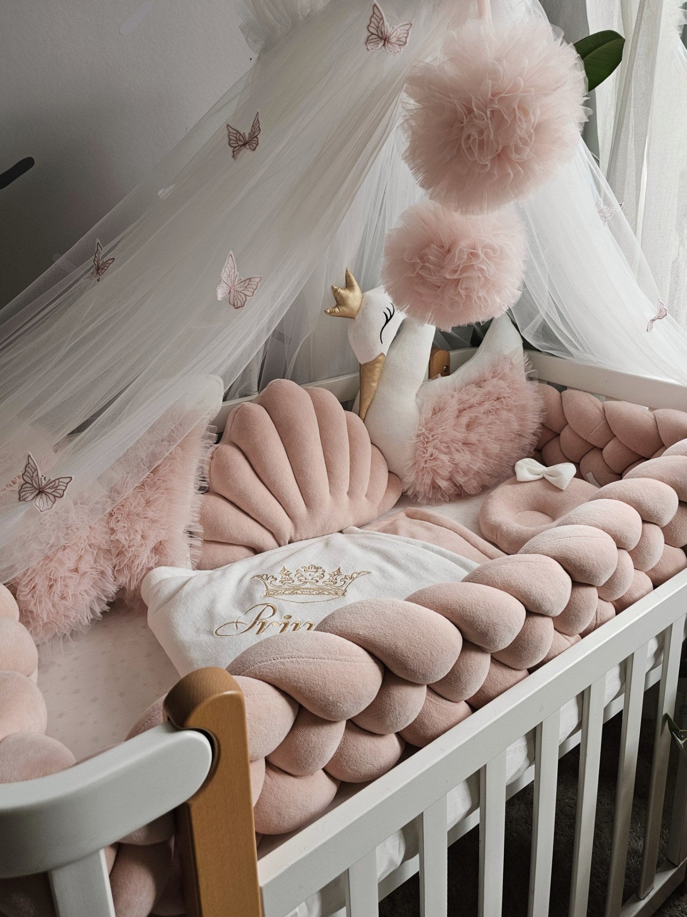 Personalized Nursery crib Set for Girl - Blush and Creamy Decor