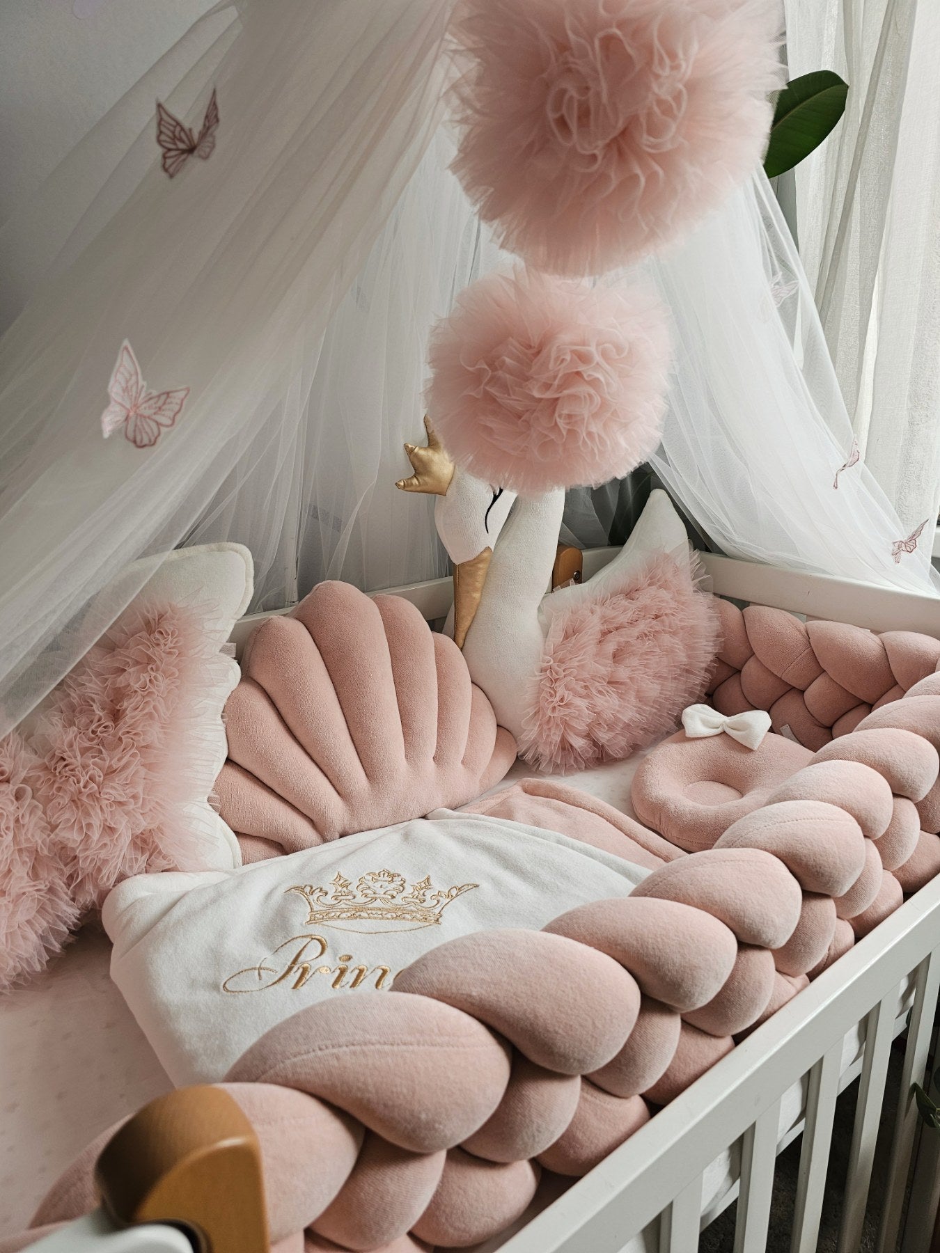 Personalized Nursery crib Set for Girl - Blush and Creamy Decor