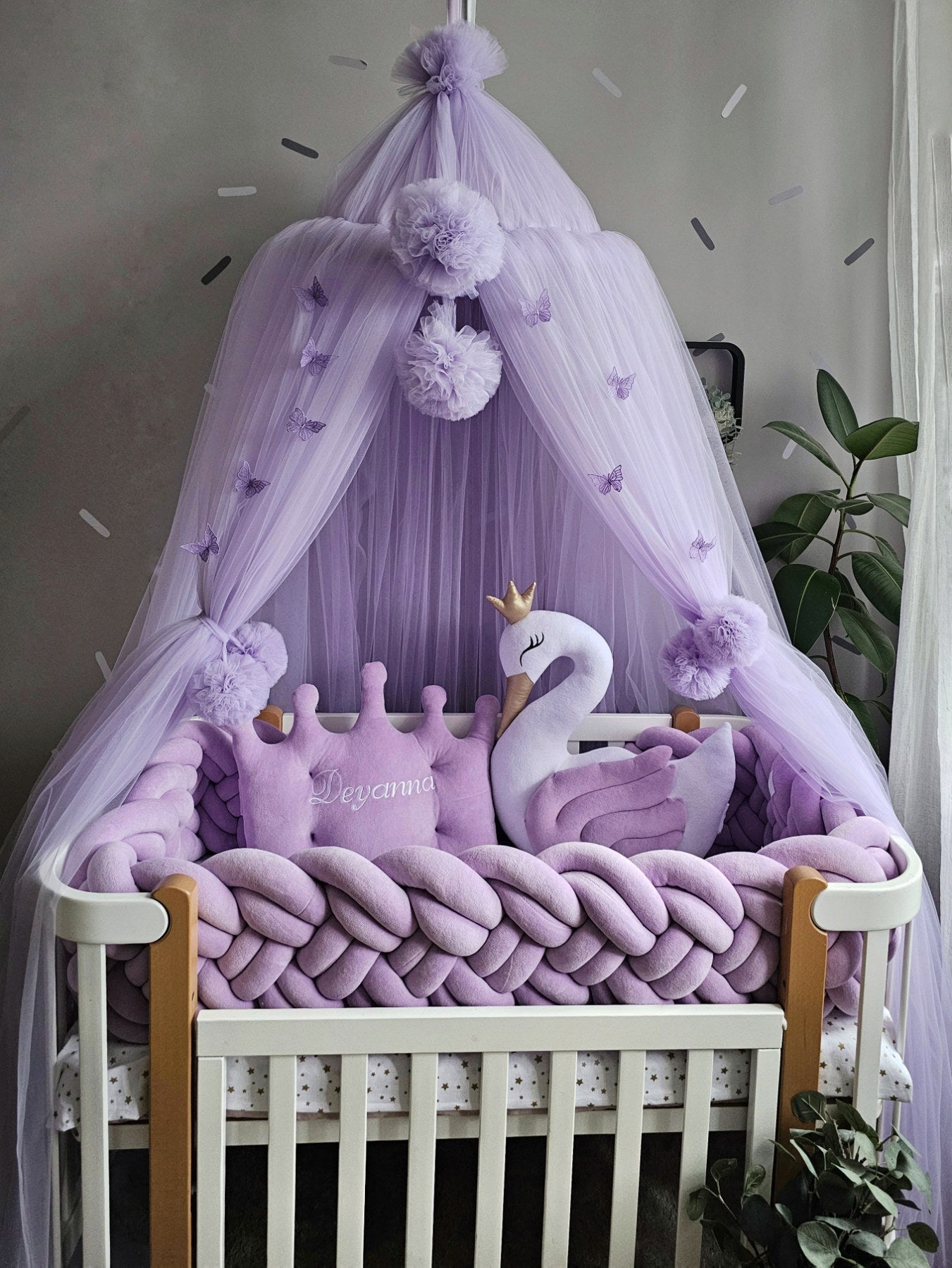 Personalized Baby Bedding Set Lavender | Handmade Nursery Decor