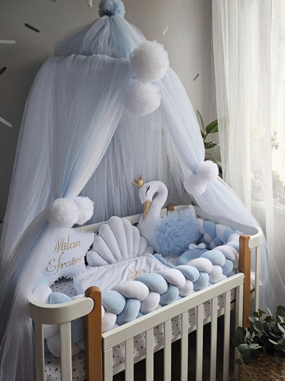 Personalized Baby Bedding Set blue white | Handmade Nursery Decor