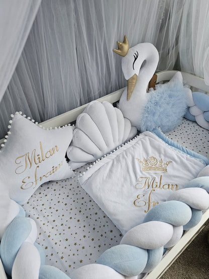Personalized Baby Bedding Set blue white | Handmade Nursery Decor