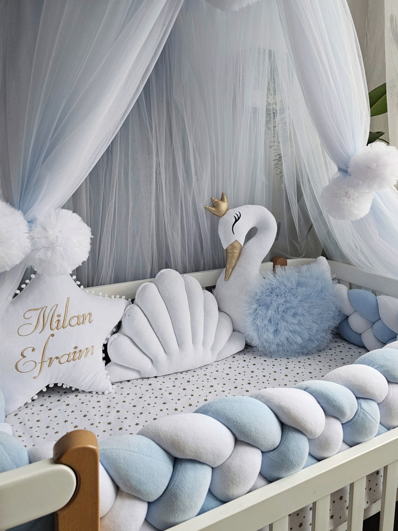 Personalized Baby Bedding Set blue white | Handmade Nursery Decor